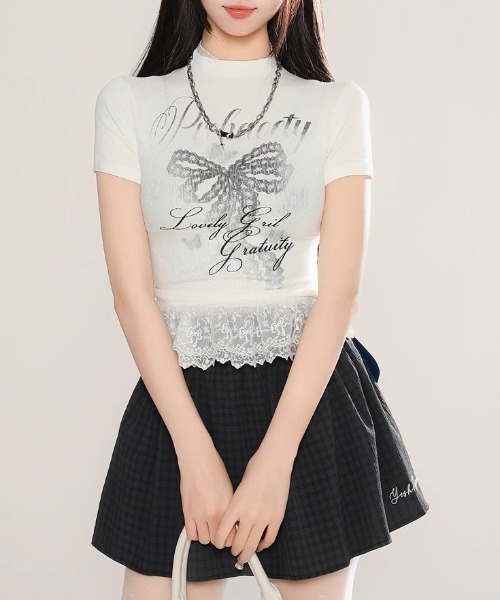 tシャツ A'GEM/9 × .kom 「.KOM/ドットケーオーエム」 バタフライプリントレイヤードフリルTEE/ レディース A'GEM/9 × .kom 『.KOM/ドットケーオーエム』 バタフライ