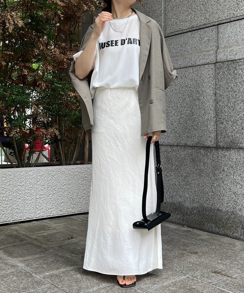 DouDou(ドゥドゥ)の「ジョーゼットロゴTEE(シャツ/ブラウス・レディース・チャコールグレー/オフホワイト/ライトグレー・FREE)」の5枚目の写真