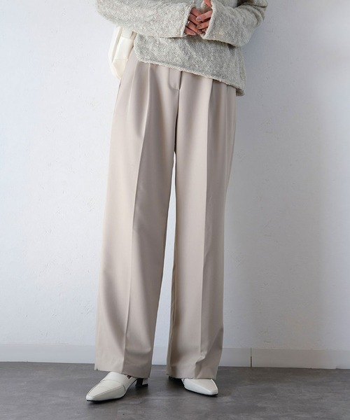 Reurie'（レウリィ）の「ダブルタックベーシックスラックス／double tuck basic slacks ロング丈 シンプル きれいめ オフィスカジュアル モード（スラックス・レディース・チャコールグレー/ベージュ・S/M）」の2枚目の写真