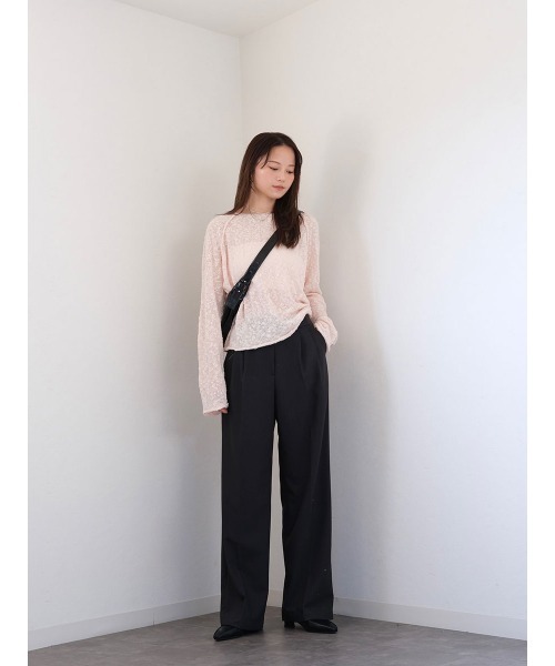 Reurie'（レウリィ）の「ダブルタックベーシックスラックス／double tuck basic slacks ロング丈 シンプル きれいめ オフィスカジュアル モード（スラックス・レディース・チャコールグレー/ベージュ・S/M）」の4枚目の写真