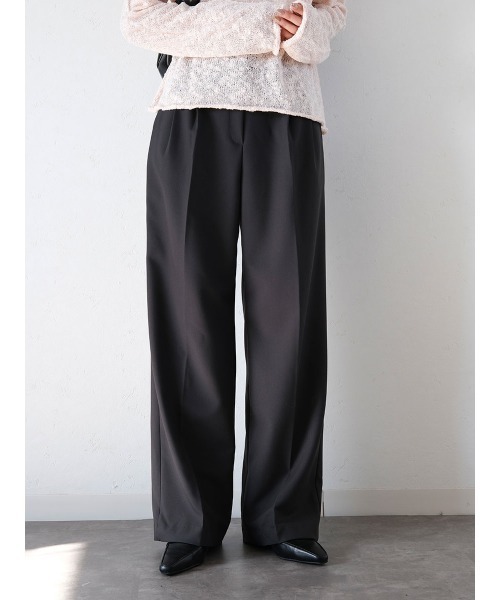 Reurie'（レウリィ）の「ダブルタックベーシックスラックス／double tuck basic slacks ロング丈 シンプル きれいめ オフィスカジュアル モード（スラックス・レディース・チャコールグレー/ベージュ・S/M）」の3枚目の写真