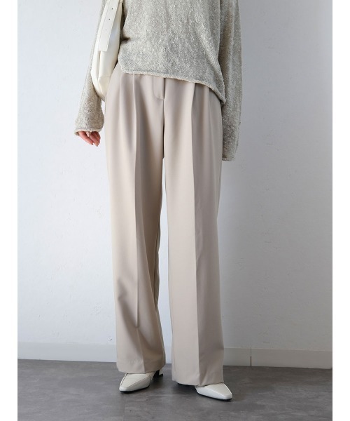 Reurie'（レウリィ）の「ダブルタックベーシックスラックス／double tuck basic slacks ロング丈 シンプル きれいめ オフィスカジュアル モード（スラックス・レディース・チャコールグレー/ベージュ・S/M）」の5枚目の写真