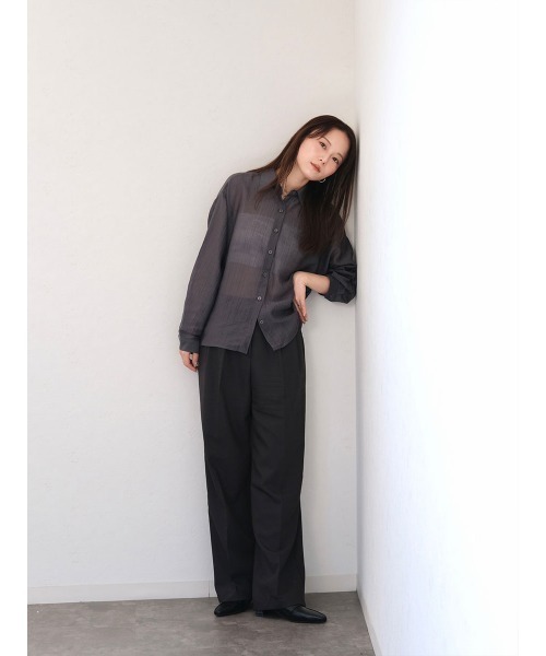 Reurie'（レウリィ）の「ダブルタックベーシックスラックス／double tuck basic slacks ロング丈 シンプル きれいめ オフィスカジュアル モード（スラックス・レディース・チャコールグレー/ベージュ・S/M）」の12枚目の写真