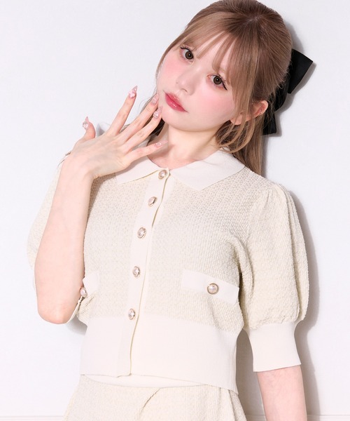 CABaN ツイードボーダー ニットコンビトップ CABaN ツイードボーダー ニットコンビトップ