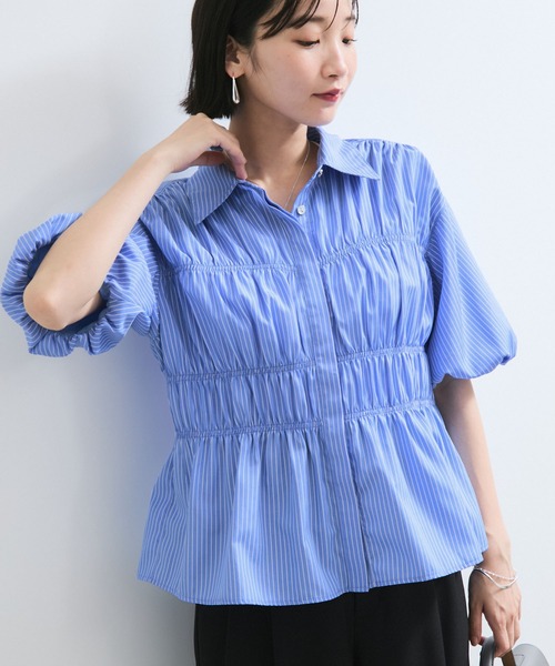 VIS(ビス)の「【店頭人気】シャーリングバルーンシャツ(シャツ/ブラウス・レディース・ピンク系その他2/ホワイト/グレー/ブルー/ブルー系その他/ブルー系その他5・FREE)」の5枚目の写真