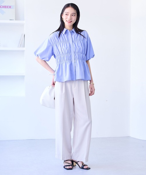 ブラウス シャツ 「新色追加」「店頭人気」シャーリングバルーンシャツ レディース VIS ブラウス シャツ 「新色追加」「店頭人気」シャーリング