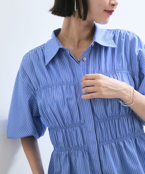 VIS(ビス)の「【店頭人気】シャーリングバルーンシャツ(シャツ/ブラウス・レディース・ピンク系その他2/ホワイト/グレー/ブルー/ブルー系その他/ブルー系その他5・FREE)」の16枚目の写真