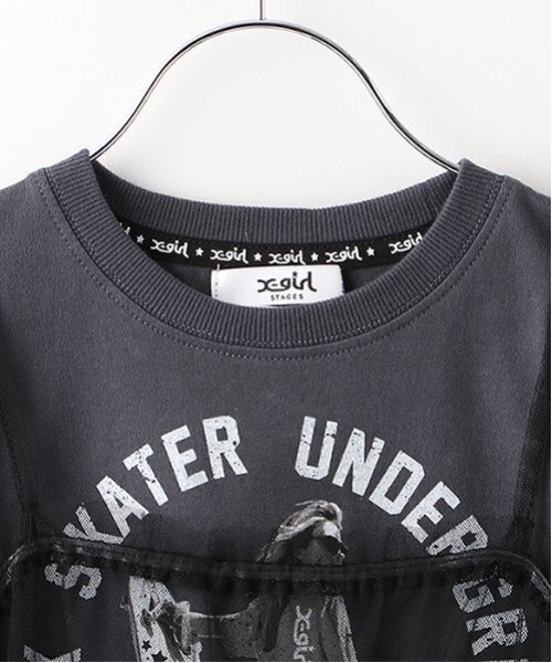 X-girl Stages（エックスガールステージス）の「チュールドッキングヴィンテージ半袖T（Tシャツ/カットソー・キッズ・チャコール/オフホワイト・140cm/130cm/100cm/110cm/120cm/90cm）」の14枚目の写真