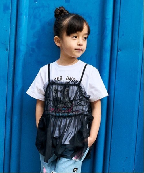 X-girl Stages（エックスガールステージス）の「チュールドッキングヴィンテージ半袖T（Tシャツ/カットソー・キッズ・チャコール/オフホワイト・140cm/130cm/100cm/110cm/120cm/90cm）」の5枚目の写真