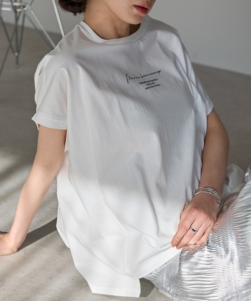 each(イーチ)の「ミニロゴフレンチスリーブワイドTシャツ(Tシャツ/カットソー・レディース・ホワイト/ブラック・FREE)」の3枚目の写真