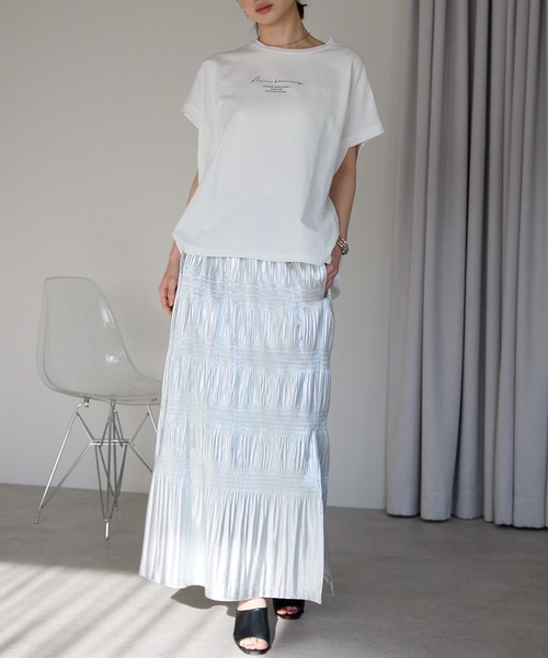 each(イーチ)の「ミニロゴフレンチスリーブワイドTシャツ(Tシャツ/カットソー・レディース・ホワイト/ブラック・FREE)」の10枚目の写真