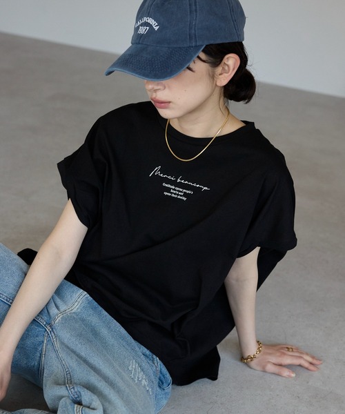 each(イーチ)の「ミニロゴフレンチスリーブワイドTシャツ(Tシャツ/カットソー・レディース・ホワイト/ブラック・FREE)」の14枚目の写真