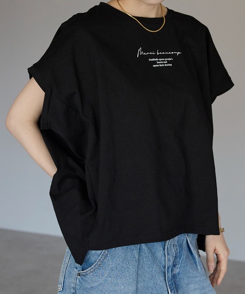 each(イーチ)の「ミニロゴフレンチスリーブワイドTシャツ(Tシャツ/カットソー・レディース・ホワイト/ブラック・FREE)」の15枚目の写真