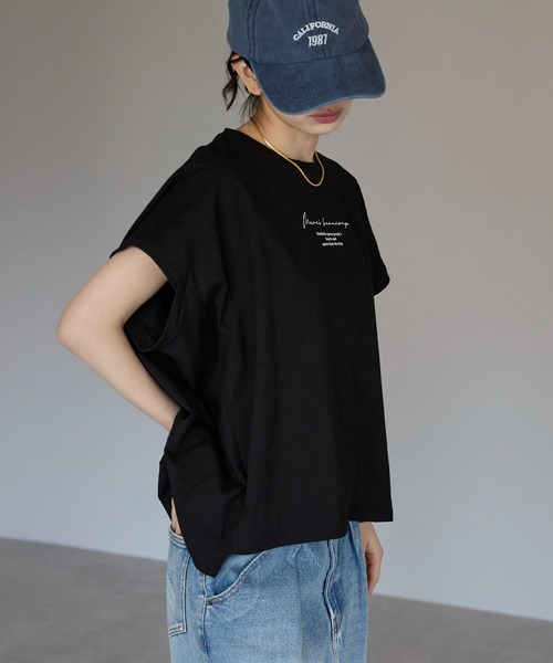 each(イーチ)の「ミニロゴフレンチスリーブワイドTシャツ(Tシャツ/カットソー・レディース・ホワイト/ブラック・FREE)」の16枚目の写真