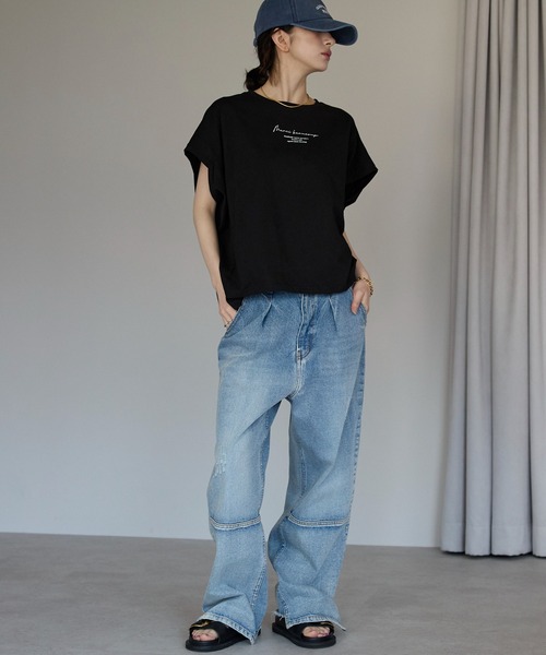 each(イーチ)の「ミニロゴフレンチスリーブワイドTシャツ(Tシャツ/カットソー・レディース・ホワイト/ブラック・FREE)」の20枚目の写真
