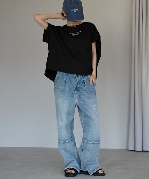 each(イーチ)の「ミニロゴフレンチスリーブワイドTシャツ(Tシャツ/カットソー・レディース・ホワイト/ブラック・FREE)」の21枚目の写真