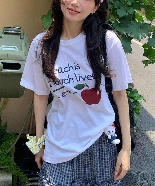 AsRiRe（アスリレイ）の「《新柄追加》綿100％　スタークラッシュ/アップルプリントTシャツ（Tシャツ/カットソー・レディース・ホワイト/ホワイト系その他/ライトグレー/ホワイト系2・M）」の14枚目の写真