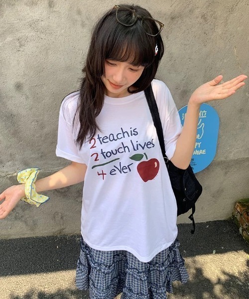 AsRiRe（アスリレイ）の「《新柄追加》綿100％　スタークラッシュ/アップルプリントTシャツ（Tシャツ/カットソー・レディース・ホワイト/ホワイト系その他/ライトグレー/ホワイト系2・M）」の15枚目の写真