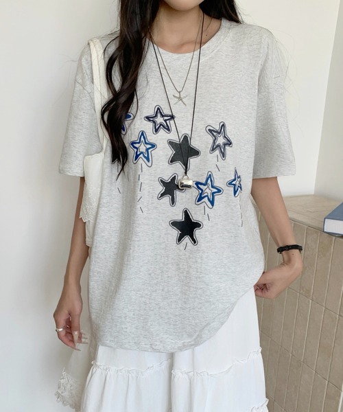 AsRiRe(アスリレイ)の「26ss新色追加/綿100% スタークラッシュ/アップルプリントTシャツ(Tシャツ/カットソー・レディース・ホワイト/ホワイト系その他/ライトグレー/ホワイト系2/グレー・M)」の20枚目の写真