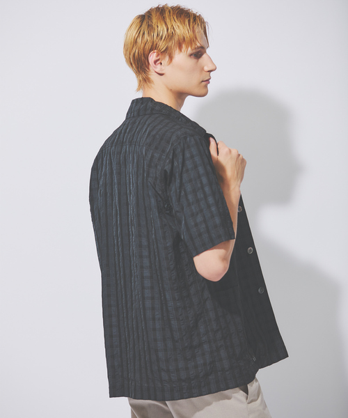 DESIGNWORKS(デザインワークス)の「【超軽量】シアー オープンカラー チェックシャツ(シャツ/ブラウス・メンズ・ネイビー/スミクロ・46/48/50)」の15枚目の写真