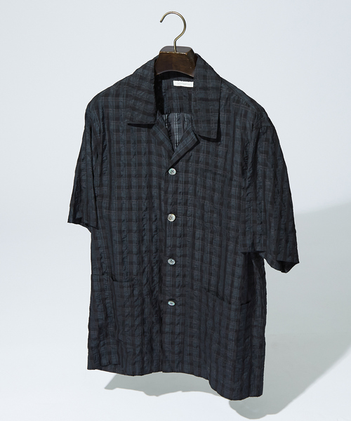 DESIGNWORKS(デザインワークス)の「【超軽量】シアー オープンカラー チェックシャツ(シャツ/ブラウス・メンズ・ネイビー/スミクロ・46/48/50)」の3枚目の写真
