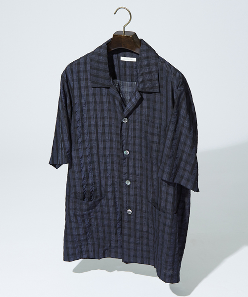 DESIGNWORKS(デザインワークス)の「【超軽量】シアー オープンカラー チェックシャツ(シャツ/ブラウス・メンズ・ネイビー/スミクロ・46/48/50)」の5枚目の写真