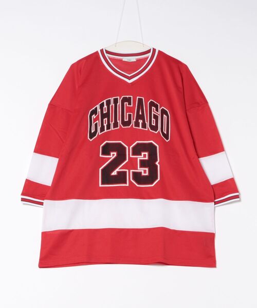 a.p.o.v.（エーピーオービー）の「a.p.o.v. CHICAGOロゴオーバーサイズメッシュゲームシャツ（Tシャツ/カットソー・メンズ・ブラック/レッド・ONESIZE）」の8枚目の写真
