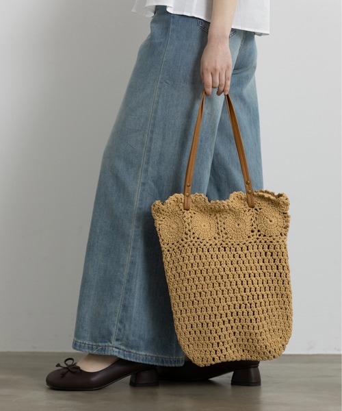 Lunea（ルネア）の「クロシェサマートートバッグ（トートバッグ・レディース・ホワイト/ブラウン・FREE）」の6枚目の写真