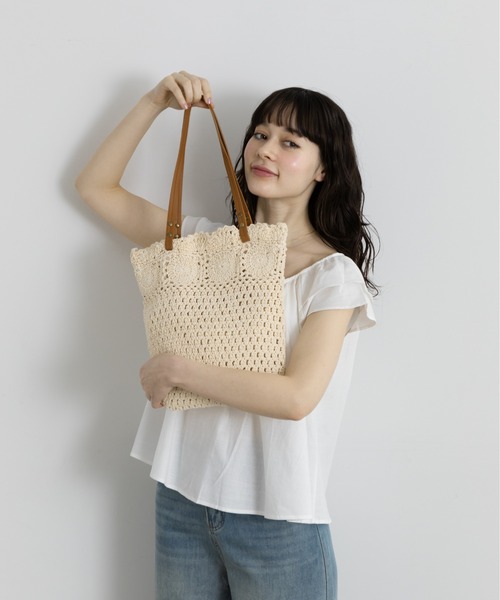 Lunea（ルネア）の「クロシェサマートートバッグ（トートバッグ・レディース・ホワイト/ブラウン・FREE）」の19枚目の写真