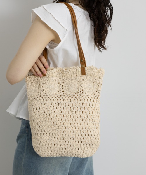 Lunea（ルネア）の「クロシェサマートートバッグ（トートバッグ・レディース・ホワイト/ブラウン・FREE）」の3枚目の写真