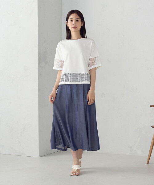 COMME CA ISM(コムサイズム)の「【セットアップ対応】デニムライクシャンブレー ナローベルト フレアスカート(スカート・レディース・ネイビー・MEDIUM/LARGE)」の14枚目の写真
