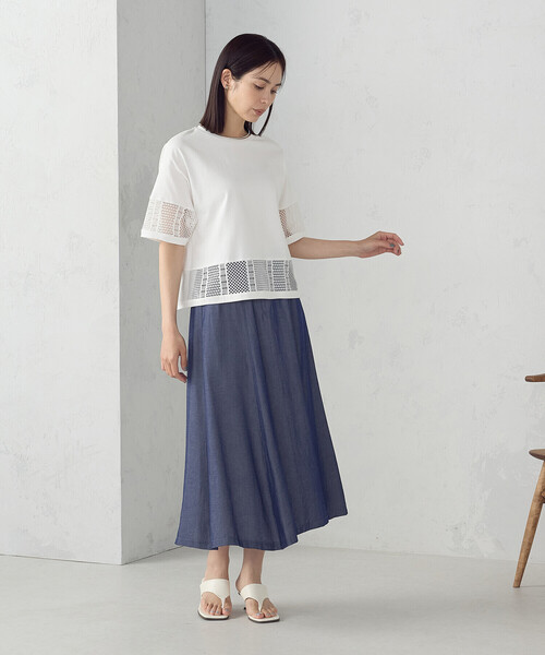 COMME CA ISM(コムサイズム)の「【セットアップ対応】デニムライクシャンブレー ナローベルト フレアスカート(スカート・レディース・ネイビー・MEDIUM/LARGE)」の15枚目の写真
