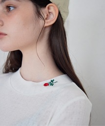 etre loin | Rose embroidery eyelet short top(Tシャツ/カットソー)