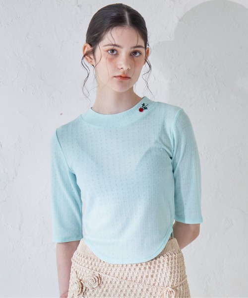 etre loin（エトルワン）の「Rose embroidery eyelet short top（Tシャツ/カットソー・レディース・グレー/ホワイト/ミント・M）」の3枚目の写真