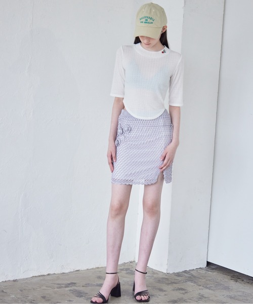 etre loin（エトルワン）の「Rose embroidery eyelet short top（Tシャツ/カットソー・レディース・グレー/ホワイト/ミント・M）」の6枚目の写真