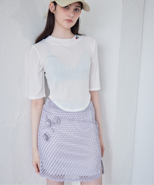 etre loin（エトルワン）の「Rose embroidery eyelet short top（Tシャツ/カットソー・レディース・グレー/ホワイト/ミント・M）」の4枚目の写真