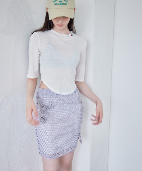 etre loin（エトルワン）の「Rose embroidery eyelet short top（Tシャツ/カットソー・レディース・グレー/ホワイト/ミント・M）」の5枚目の写真