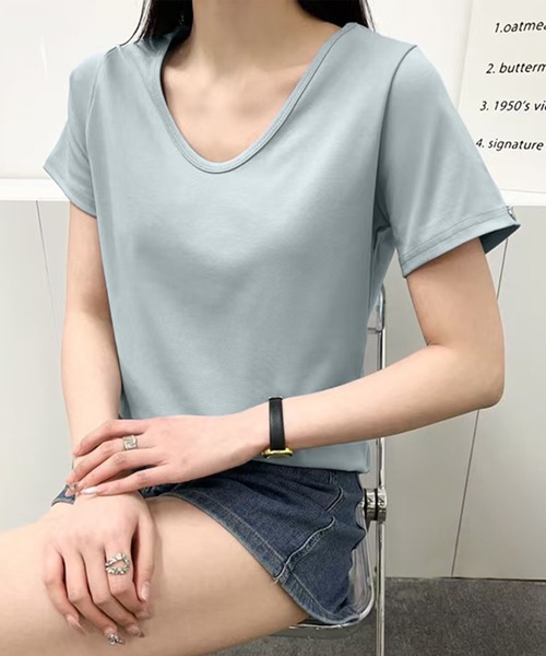 BANICO(バニコ)の「Uネック美シルエットTシャツ (SS)(Tシャツ/カットソー・レディース・ブルー/ブラック/ライトベージュ/ピンク/ホワイト/ライトグレー・FREE)」の6枚目の写真