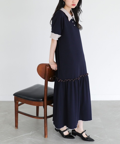 somari imagination(ソマリ イマジネーション)の「『ワイドリブ配色ポロワンピース』(ワンピース・レディース・ピンク/ネイビー・2/1)」の1枚目の写真