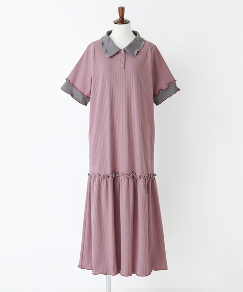 somari imagination(ソマリ イマジネーション)の「『ワイドリブ配色ポロワンピース』(ワンピース・レディース・ピンク/ネイビー・2/1)」の8枚目の写真