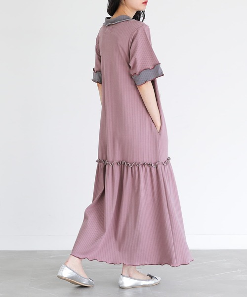 somari imagination(ソマリ イマジネーション)の「『ワイドリブ配色ポロワンピース』(ワンピース・レディース・ピンク/ネイビー・2/1)」の4枚目の写真