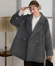 BONLECILL noir(ボンルシールノワール)の【BONLECILL noir】シャギーメルトンミドル丈テーラードAラインコート(テーラードジャケット)