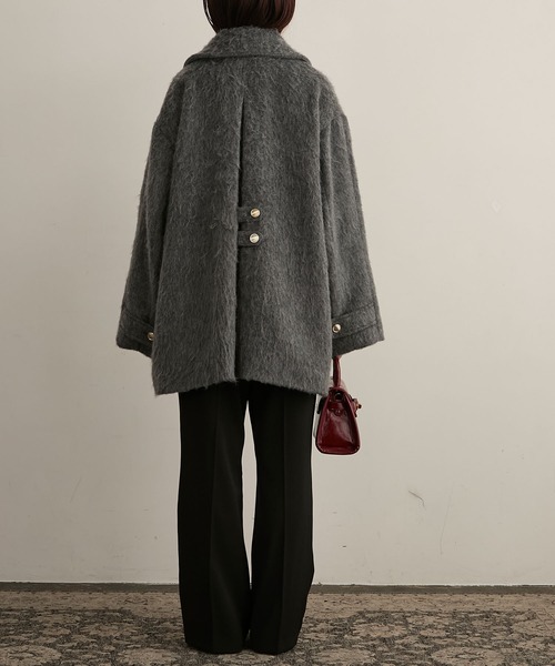 BONLECILL noirシャギーコート　ミドル丈　テーラードAラインコート セール】【BONLECILL noir】シャギーメルトンミドル丈テーラードA