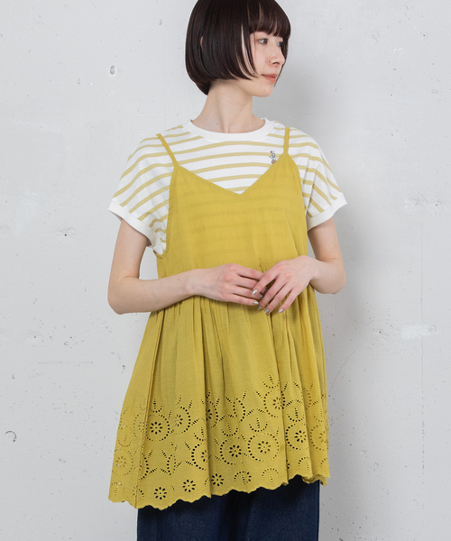 POU DOU DOU（プードゥドゥ）の「＜made in INDIA＞スカラップシフリー刺繍アウターキャミソール（ベスト・レディース・ブラック/イエロー/オフホワイト・M）」の5枚目の写真