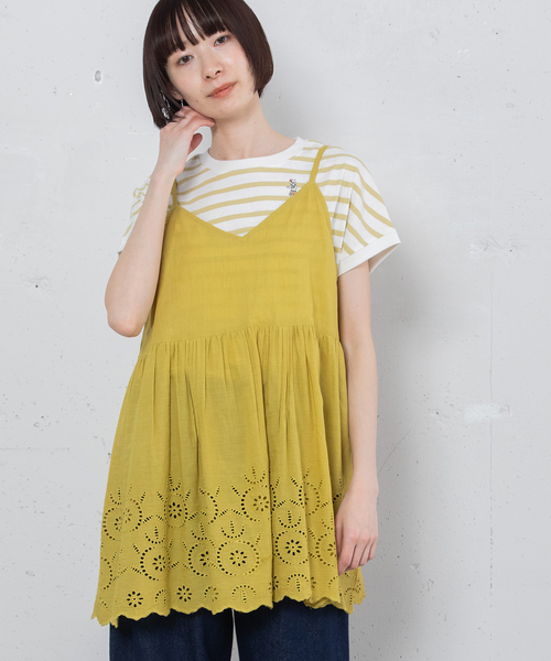 POU DOU DOU（プードゥドゥ）の「＜made in INDIA＞スカラップシフリー刺繍アウターキャミソール（ベスト・レディース・ブラック/イエロー/オフホワイト・M）」の6枚目の写真