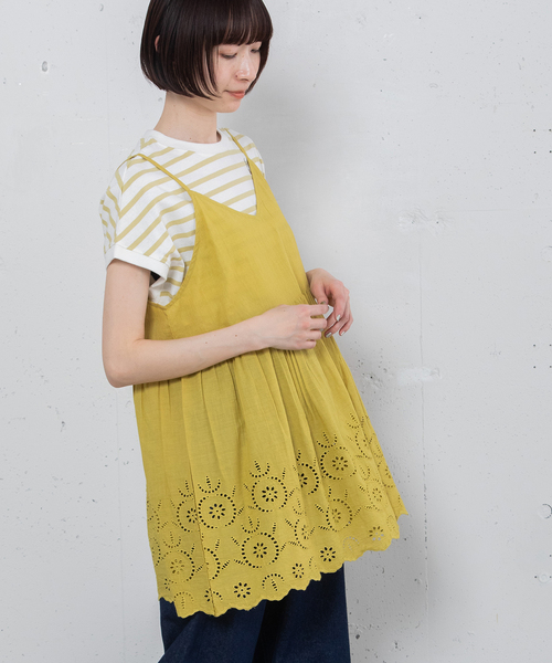 POU DOU DOU（プードゥドゥ）の「＜made in INDIA＞スカラップシフリー刺繍アウターキャミソール（ベスト・レディース・ブラック/イエロー/オフホワイト・M）」の7枚目の写真