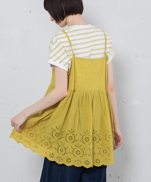 POU DOU DOU（プードゥドゥ）の「＜made in INDIA＞スカラップシフリー刺繍アウターキャミソール（ベスト・レディース・ブラック/イエロー/オフホワイト・M）」の9枚目の写真