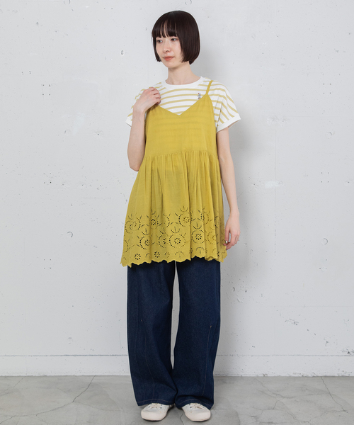 POU DOU DOU（プードゥドゥ）の「＜made in INDIA＞スカラップシフリー刺繍アウターキャミソール（ベスト・レディース・ブラック/イエロー/オフホワイト・M）」の10枚目の写真