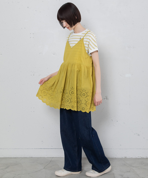 POU DOU DOU（プードゥドゥ）の「＜made in INDIA＞スカラップシフリー刺繍アウターキャミソール（ベスト・レディース・ブラック/イエロー/オフホワイト・M）」の11枚目の写真