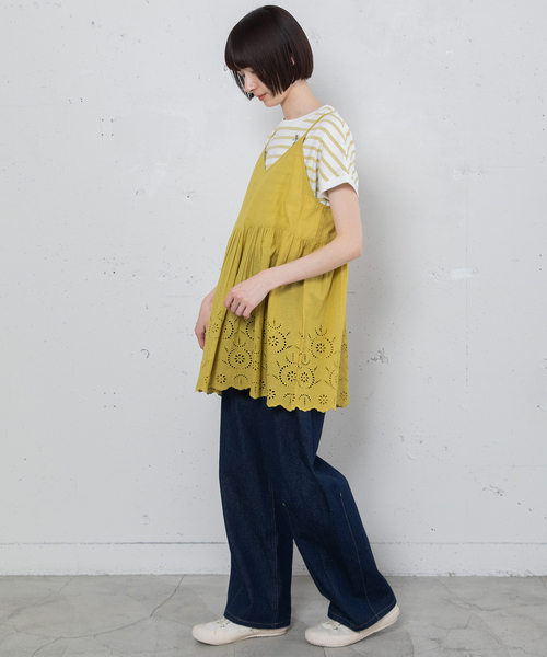 POU DOU DOU（プードゥドゥ）の「＜made in INDIA＞スカラップシフリー刺繍アウターキャミソール（ベスト・レディース・ブラック/イエロー/オフホワイト・M）」の12枚目の写真